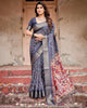 Navy Blue & Multi Floral Printed Cotton Silk Saree