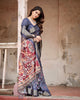 Navy Blue & Multi Floral Printed Cotton Silk Saree