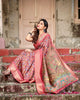 Dark Pink & Brown Floral Printed Cotton Silk Saree