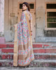 Dark Grey & Cream Floral Printed Cotton Silk Saree
