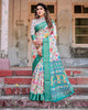 Tiffany Blue & Off White Floral Printed Cotton Silk Saree
