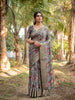 Fossil Gray Floral Printed Cotton Silk Saree