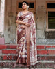 Brown Floral Printed Cotton Silk Saree