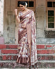 Brown Floral Printed Cotton Silk Saree