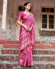 Rani Pink Floral Printed Cotton Silk Saree