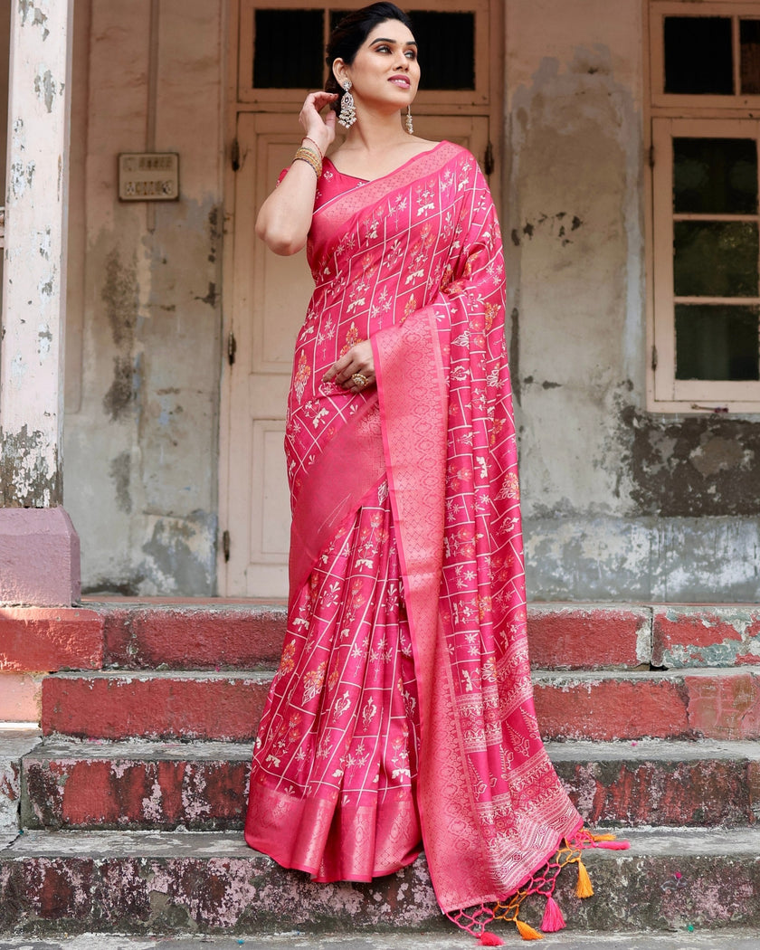 Majesty Pink Printed Cotton Silk Saree