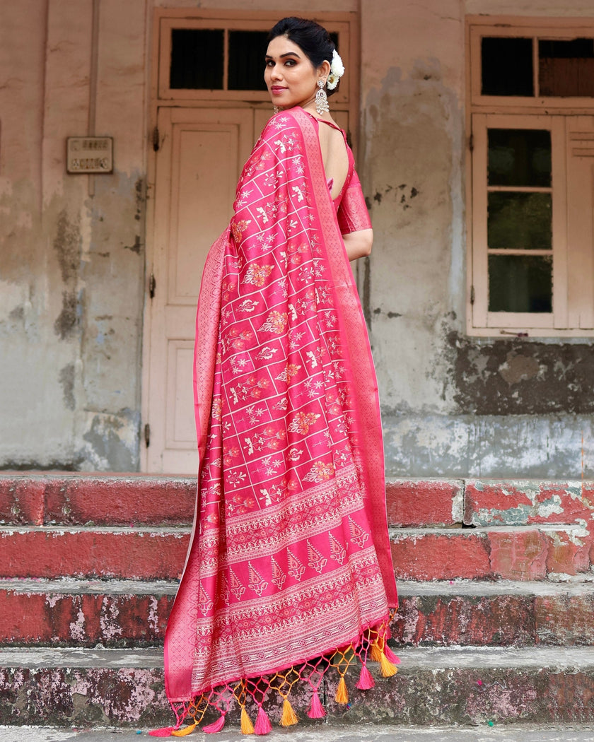 Majesty Pink Printed Cotton Silk Saree