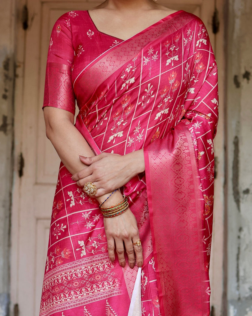 Majesty Pink Printed Cotton Silk Saree