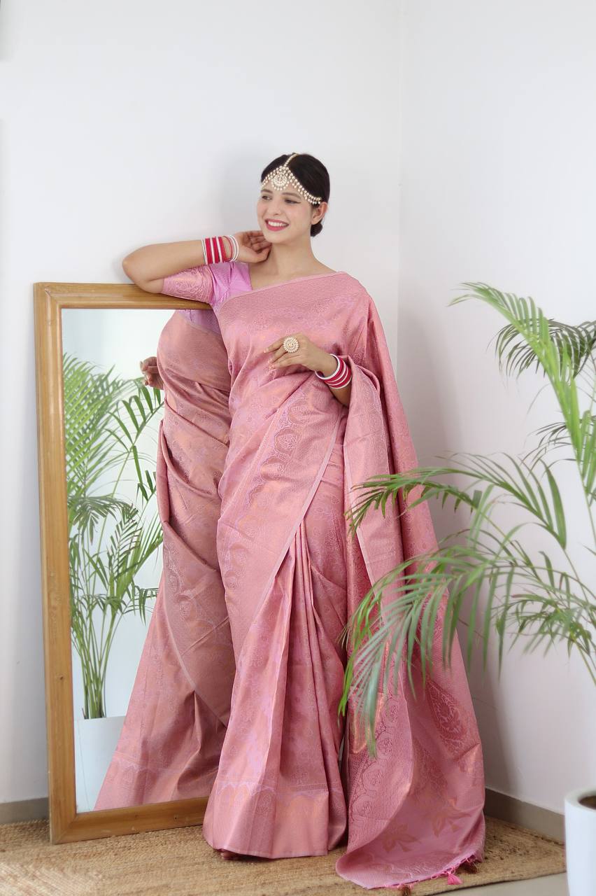 Cream Zari Woven Lichi Silk Saree