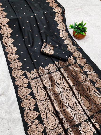 Elegant Black Banarasi Silk Saree with Copper Zari Weaving & Paisley Pallu