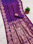 Regal Purple Kanjivaram Silk Saree with Rose Gold Zari Paisley Border