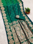 Royal Bottle Green Kanjivaram Silk Saree – Traditional Zari Border for Weddings