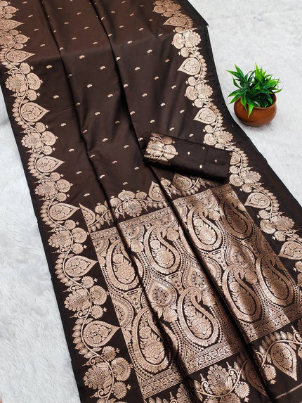 Midnight Coffee Banarasi Silk Saree with Antique Copper Zari & Paisley Pallu