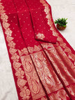 Regal Crimson Red Soft Silk Saree with Antique Copper Zari & Grand Paisley Pallu