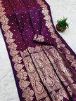 Royal Wine Banarasi Soft Silk Saree with Antique Zari Weaving and Paisley Pallu