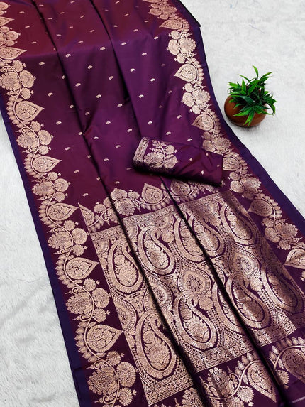 Royal Wine Banarasi Soft Silk Saree with Antique Zari Weaving and Paisley Pallu