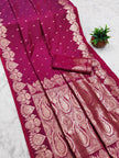 Radiant Magenta Banarasi Soft Silk Saree with Rich Gold Zari Pallu and Paisley Border