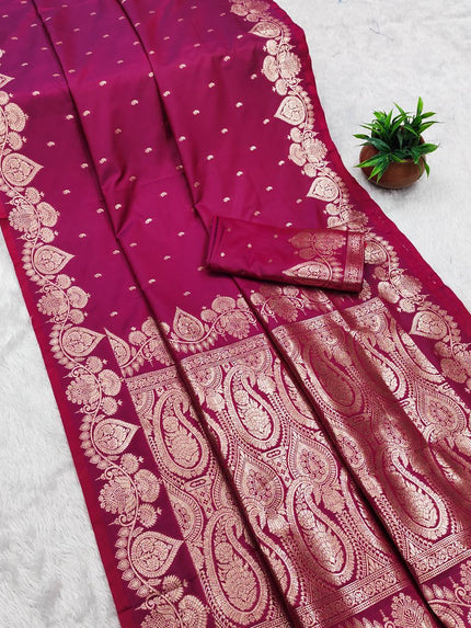 Radiant Magenta Banarasi Soft Silk Saree with Rich Gold Zari Pallu and Paisley Border