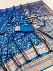Royal Teal Blue Banarasi Silk Saree with Antique Zari Jaal & Floral Meenakari