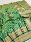 Emerald Green Banarasi Silk Saree with Gold Zari & Multicolored Meenakari Floral Weave