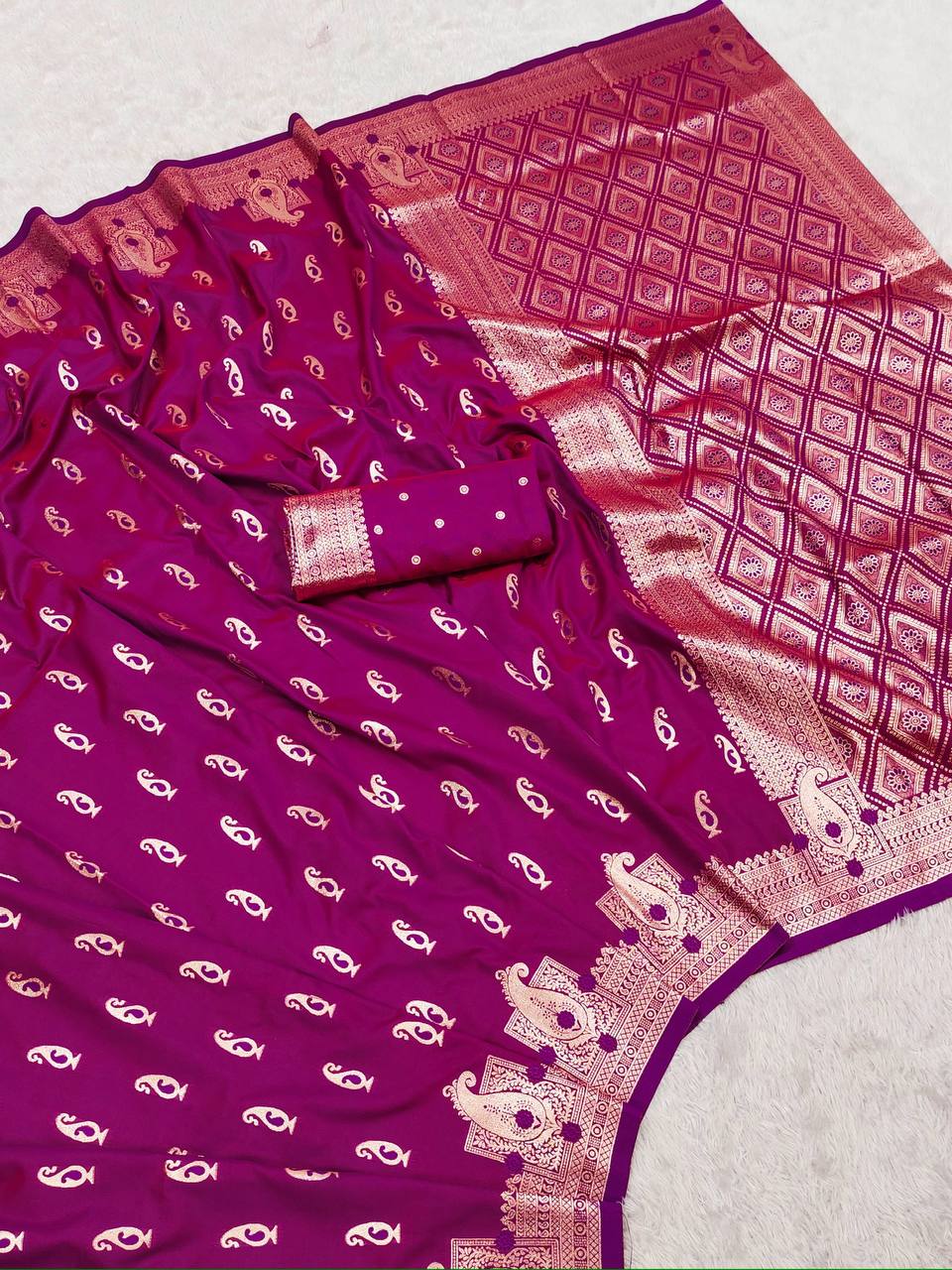 Royal Magenta Banarasi Silk Saree with Rose Gold Zari Weave