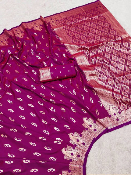 Royal Magenta Banarasi Silk Saree with Rose Gold Zari Weave