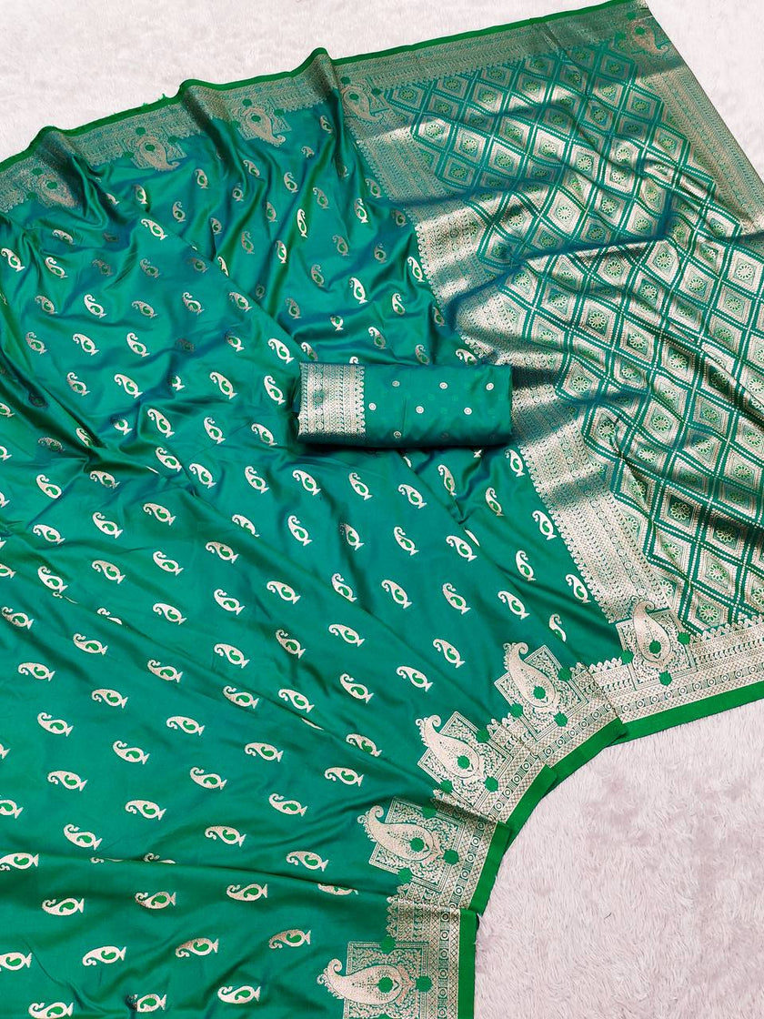 Elegant Rama Green Soft Silk Saree with Silver Zari Butta and Rich Pallu