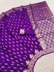 Royal Purple Banarasi Silk Saree with Antique Silver Zari & Butta Work