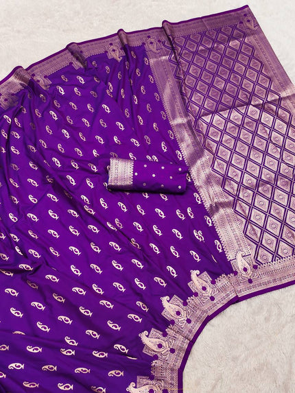 Royal Purple Banarasi Silk Saree with Antique Silver Zari & Butta Work
