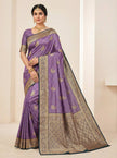 Lavender Banarasi Silk Saree with Antique Zari Weaving & Peacock Motifs