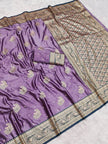 Lavender Banarasi Silk Saree with Antique Zari Weaving & Peacock Motifs