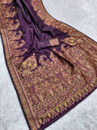 Deep Wine Silk Jamawar Saree with Multicolor Kashmiri-Style Floral Weaving & Grand Pallu