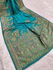 Exquisite Teal Kashmiri Silk Saree with Intricate Jamawar Floral Weave & Matching Blouse