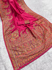 Radiant Rani Pink Kashmiri Silk Saree with Traditional Jamawar Weave & Matching Blouse