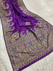 Royal Purple Satin Silk Saree with Intricate Kashmiri Paisley Jamawar Print