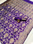 Royal Purple Banarasi Silk Saree with All-Over Floral Zari Jaal & Grand Border