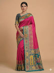 Rani Pink Silk Saree with Antique Zari Temple Border