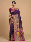 Deep Purple Silk Saree with Rich Pink Zari Heritage Border