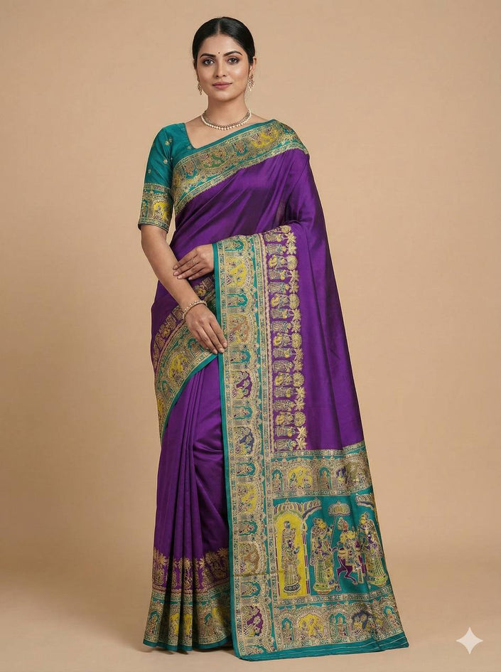 Royal Purple Silk Saree with Traditional Zari Woven Border