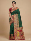 Seafoam Green Art Silk Saree with Rani Pink Border & Traditional Animal Motifs