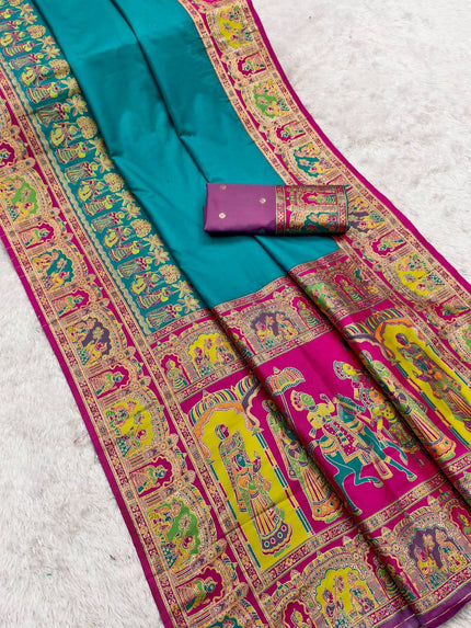 Royal Forest Green & Maroon Fusion Saree – Traditional Zari Weave with Ornate Borders
