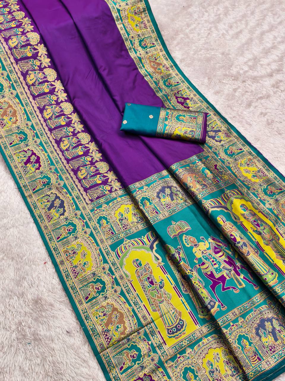 Royal Purple Silk Saree with Traditional Zari Woven Border