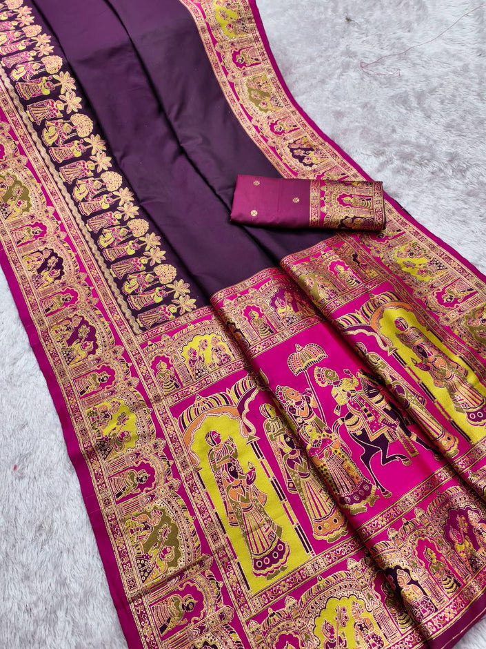 Deep Purple Silk Saree with Rich Pink Zari Heritage Border