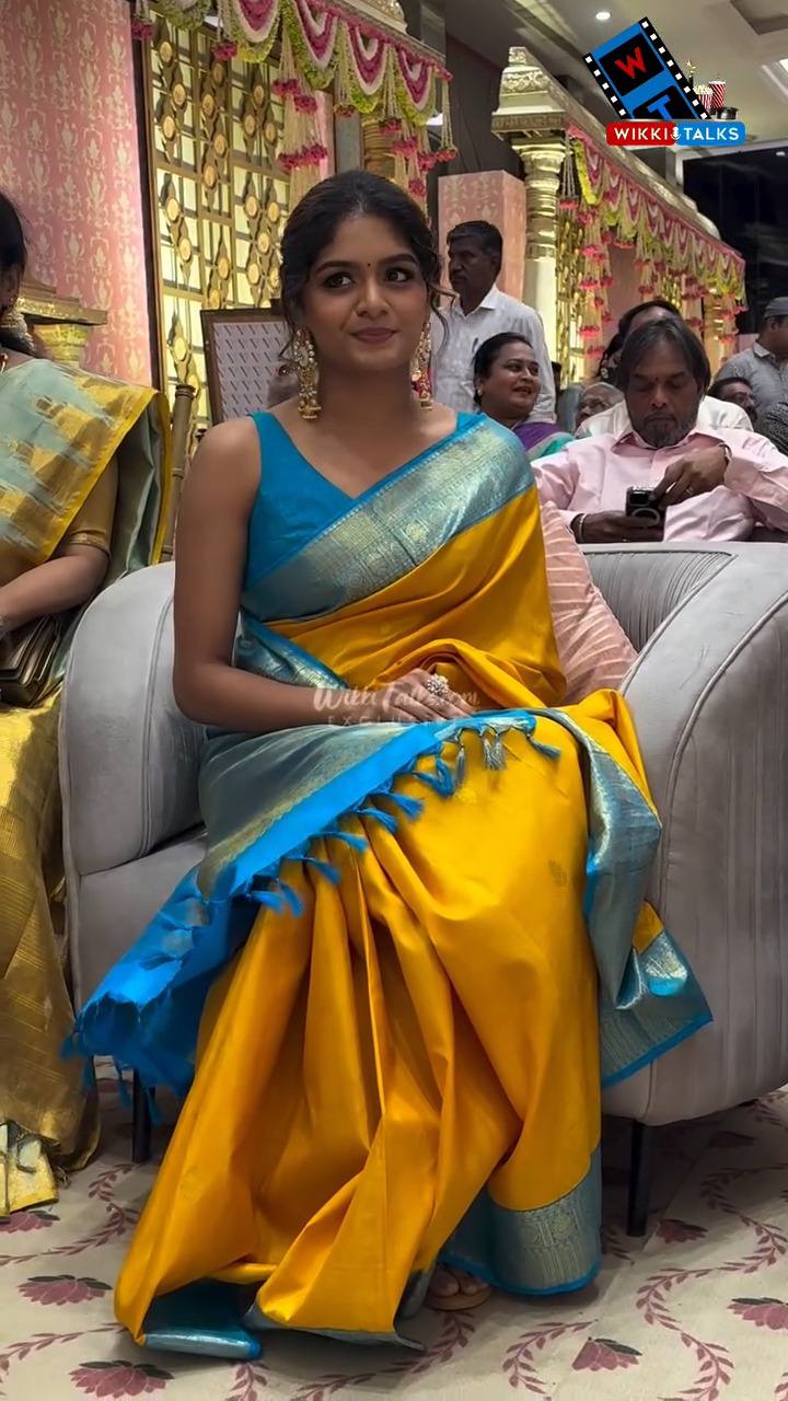 Radiant Mustard Yellow Silk Saree with Sky Blue Zari Border & Contrast Tassels