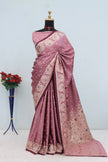 Dusty Rose Silk Saree with Delicate Zari Butti & Floral Border