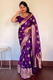Royal Purple Banarasi Katan Silk Saree with Antique Zari Butta & Embroidered Blouse Piece