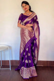 Royal Purple Banarasi Katan Silk Saree with Antique Zari Butta & Embroidered Blouse Piece
