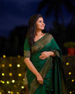 Emerald Green Banarasi Silk Saree with Antique Gold Zari Border and Matching Blouse