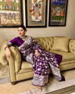 Royal Purple Handwoven Banarasi Silk Saree with Antique Silver Zari Floral Jaal