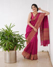 Magenta Pink Hand-Woven Banarasi Silk Saree with Antique Gold Zari Border